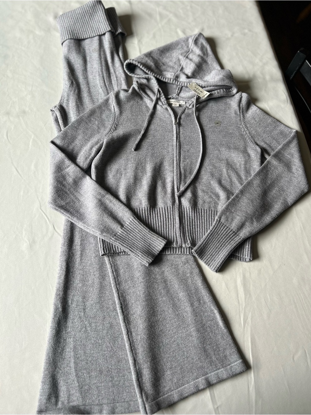 Aeropostale Light Gray Hooded Zip Knit Sweater